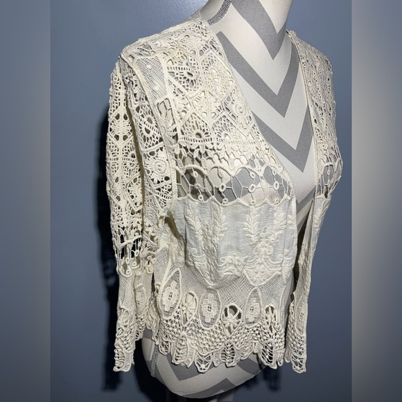NY Collection Cream Crochet Cardigan - Picture 6 of 12